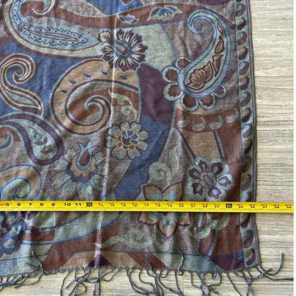 Cashmere Scarf/Wrap Multicolor Paisley Floral Ethnic Elegant Shawl, Classic soft